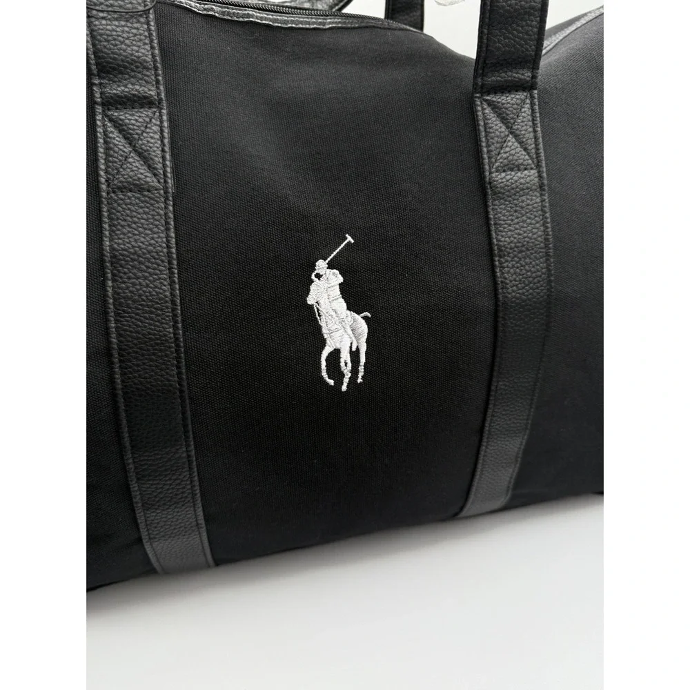 Ralph Lauren Black Canvas Duffle Travel Gym Large Shoulder & Hand Strap Bag